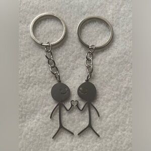 2 Piece Keychain For Couples Metal Stick People Hearts Love